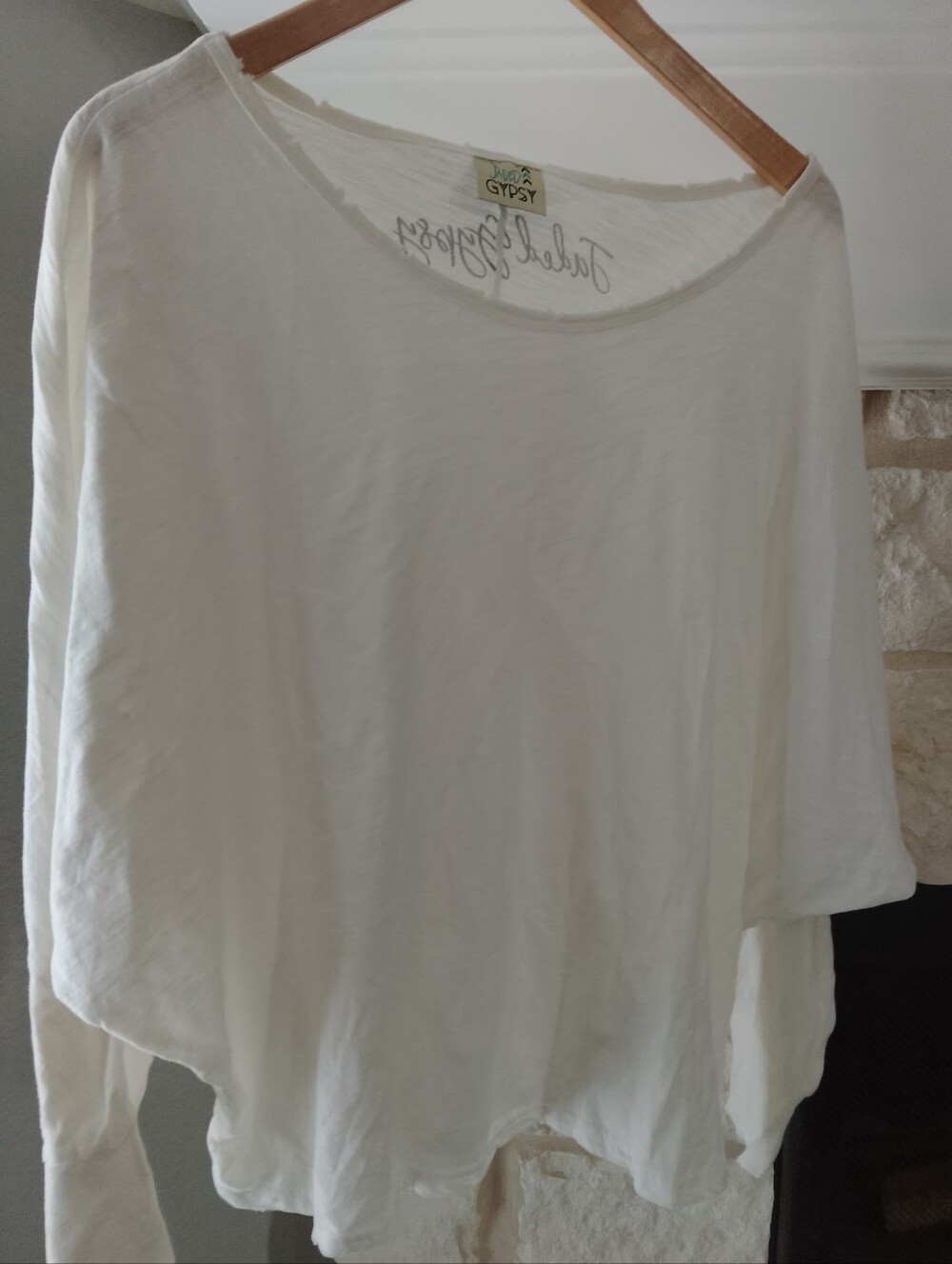Jaded Gypsy White Dolman Off-Shoulder Women’s Top S/M Bohemian Distressed - Picture 2 of 5